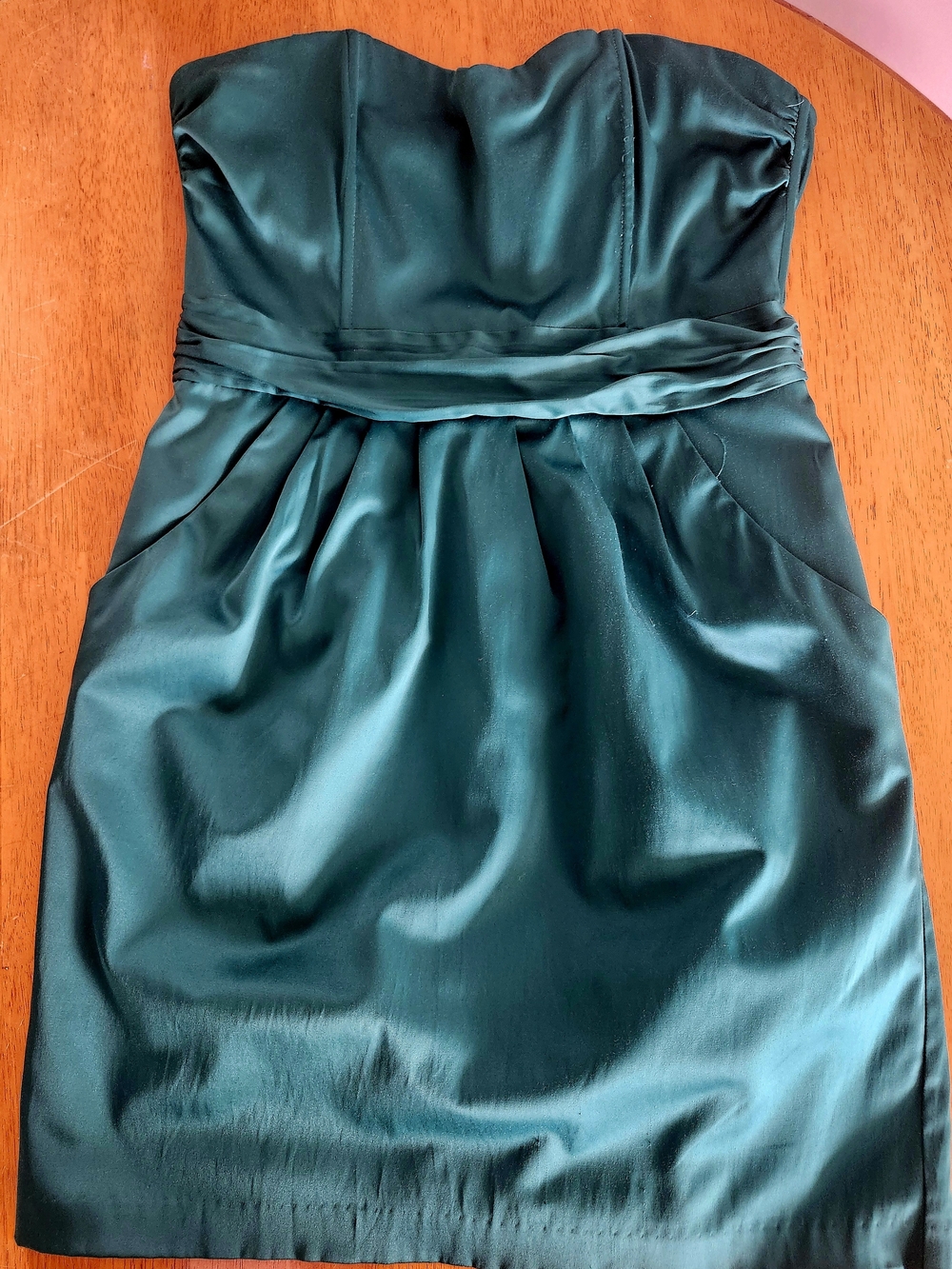 H&M Strapless Teal Satin Cocktail Dress With Pockets